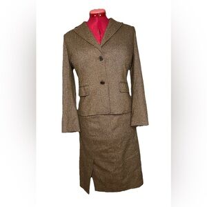 Ann Taylor LOFT Skirt Suit Size 10P Blazer 8p Skirt Petite Brown Wool Blend